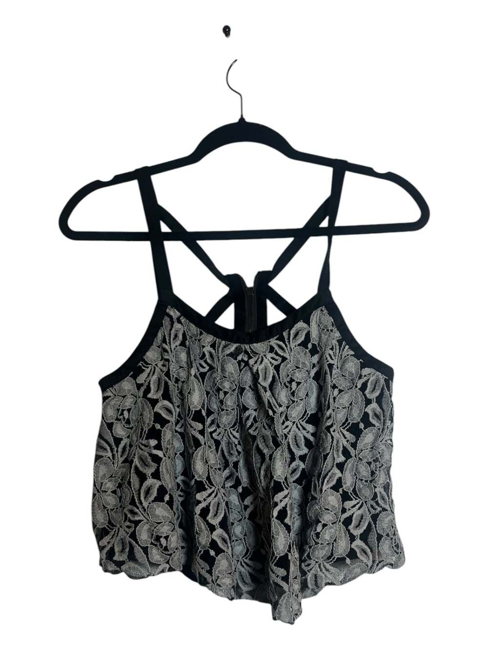 Free People Miles Away Floral Lace Strappy Zip-Back Swing Tank Top size small